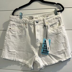 YMI Women's Bright White Frayed Jean Shorts